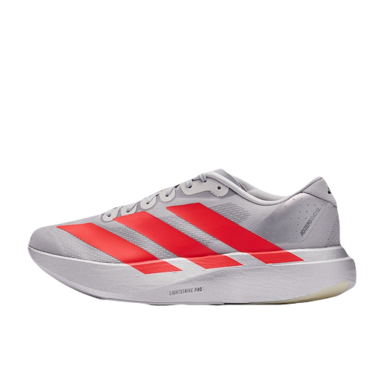 Adidas_ Adizero EVO SL Silver Metallic, Lucid Red, and Iron Metallic